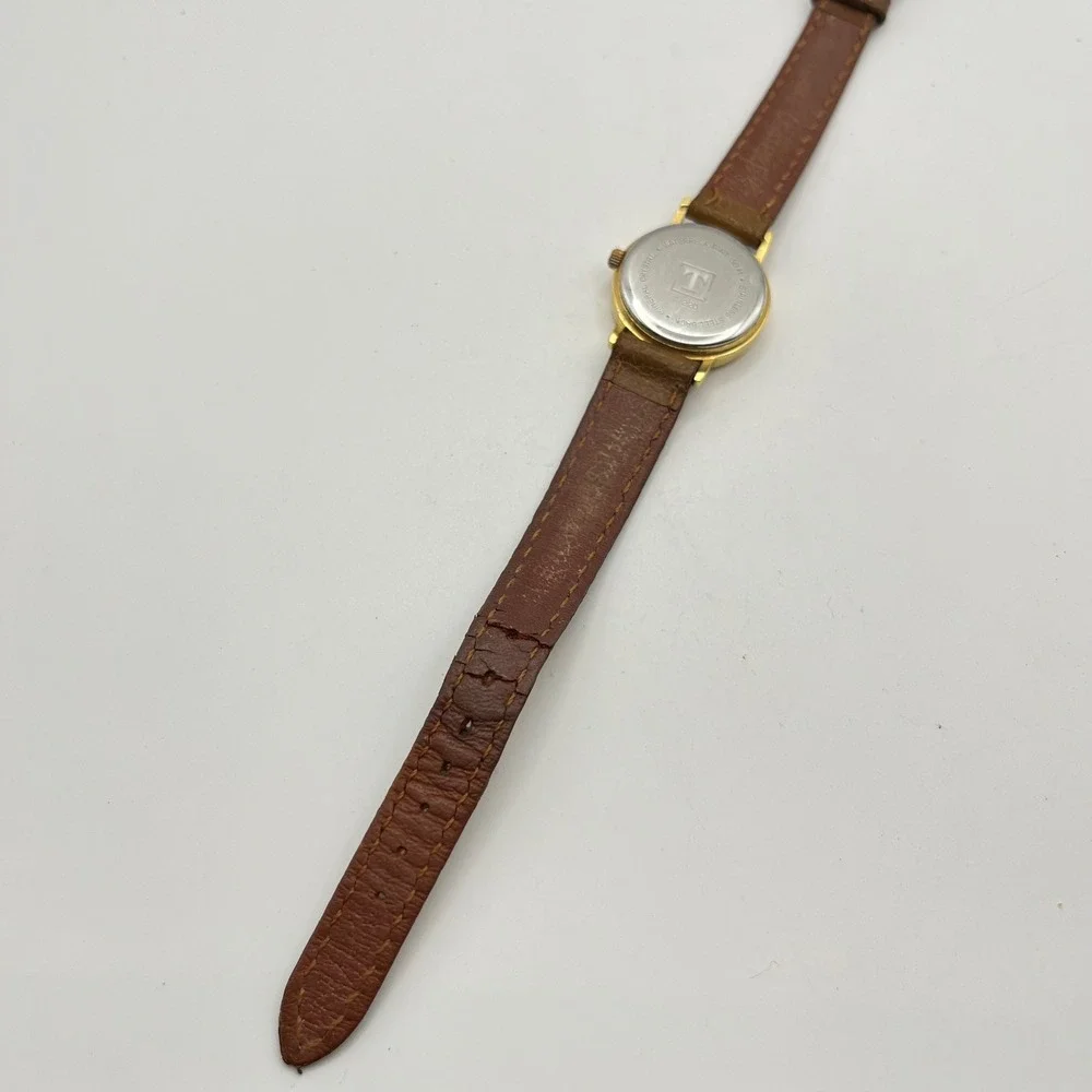 Tissot C220 Moonphase Watch Date Gold Tone Roman Numeral Brown Leather Strap